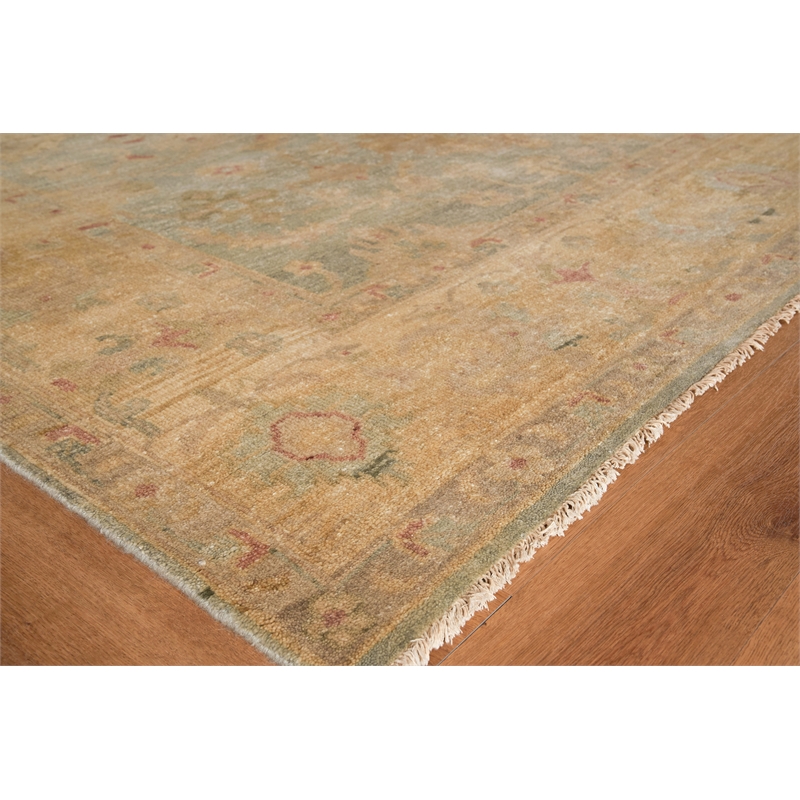 Antique Weave Oushak Hand-Knotted Wool Light Blue/Gold 14'x18' Area Rug