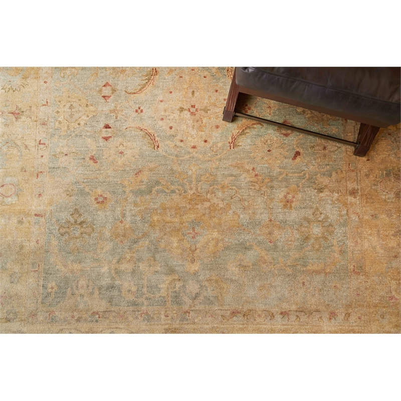 Antique Weave Oushak Hand-Knotted Wool Light Blue/Gold 14'x18' Area Rug
