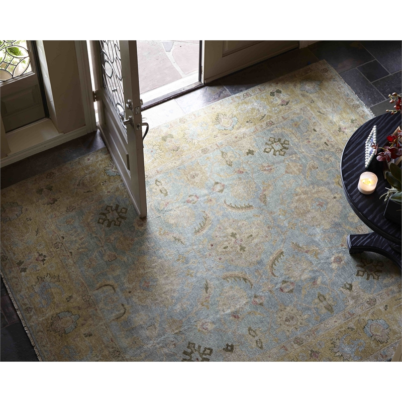 Antique Weave Oushak Hand-Knotted Wool Light Blue/Gold 14'x18' Area Rug