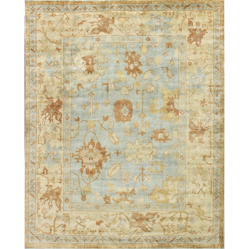 Antique Weave Oushak Hand-Knotted Wool Dark Blue/Beige 10'x14' Area Rug