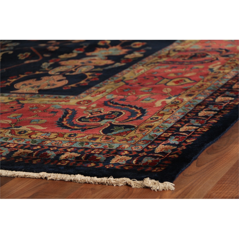 Antique Weave Sarouk Hand-Knotted New Zealand Wool Navy 8'x8' Round Area Rug