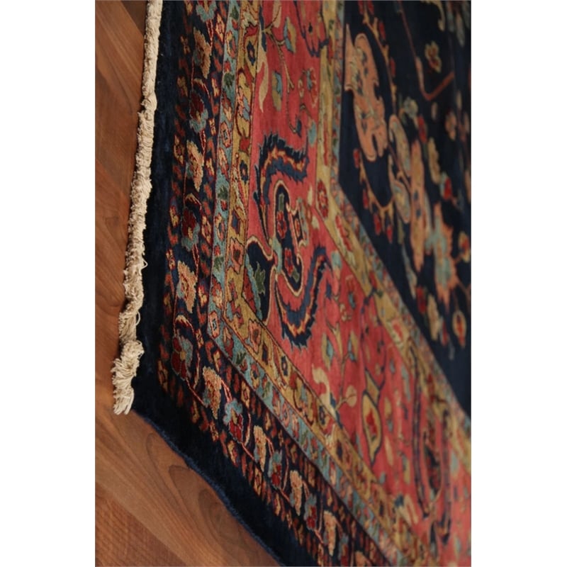 Antique Weave Sarouk Hand-Knotted New Zealand Wool Navy 8'x8' Round Area Rug