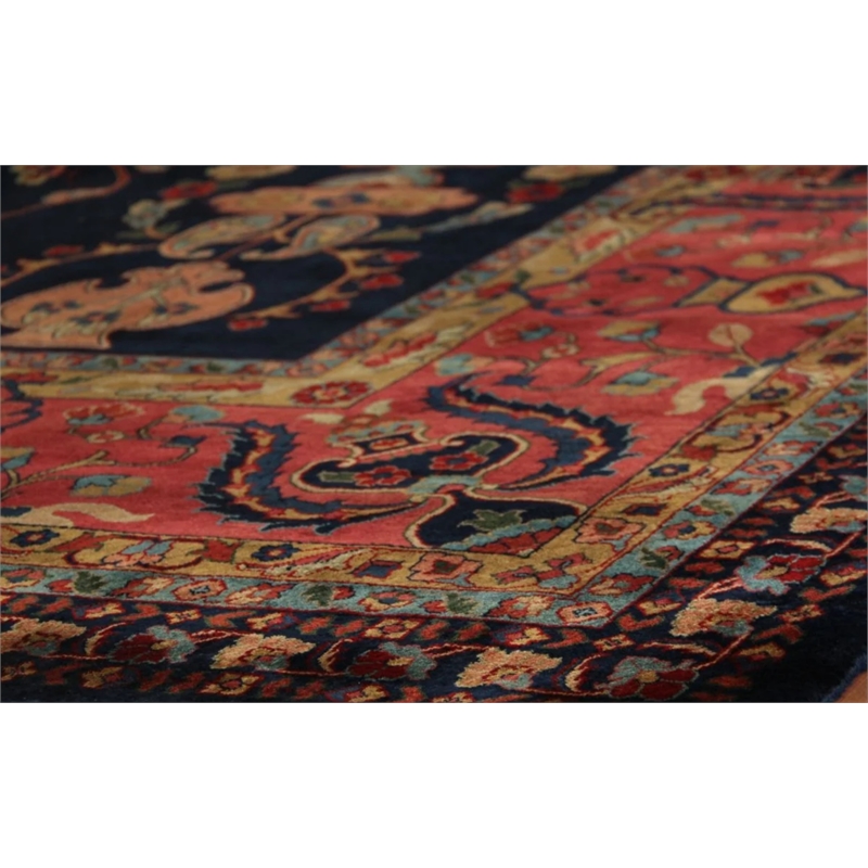 Antique Weave Sarouk Hand-Knotted New Zealand Wool Navy 8'x8' Round Area Rug