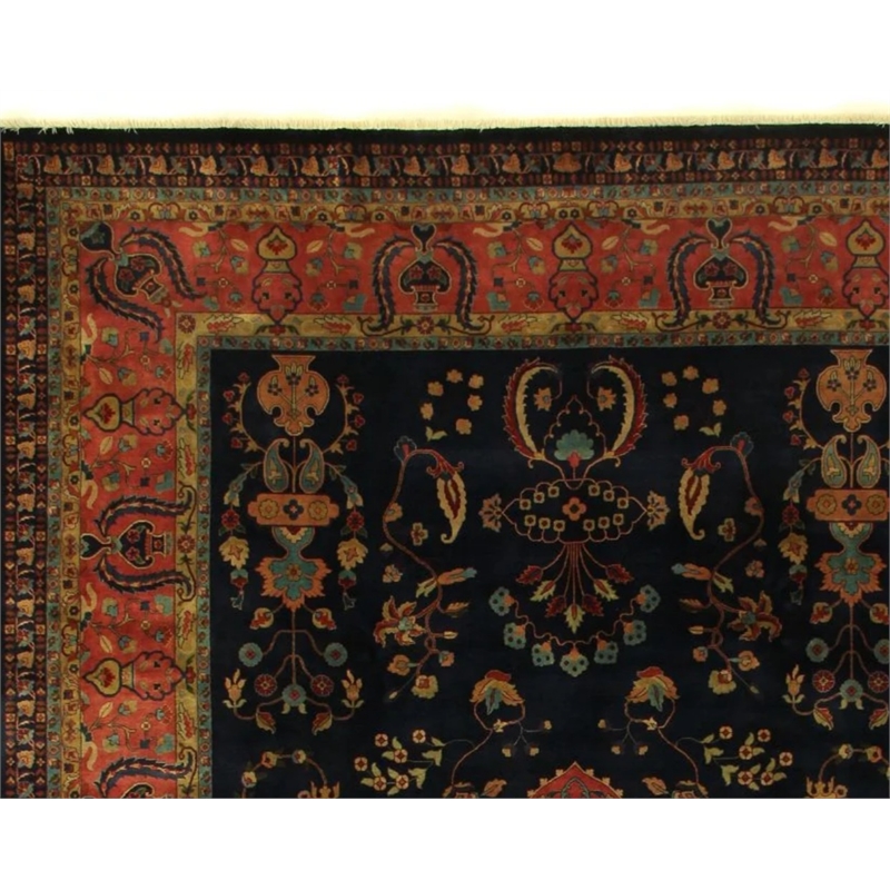 Antique Weave Sarouk Hand-Knotted New Zealand Wool Navy 8'x8' Round Area Rug
