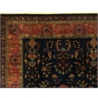 Antique Weave Sarouk Hand-Knotted New Zealand Wool Navy 8'x8' Round Area Rug