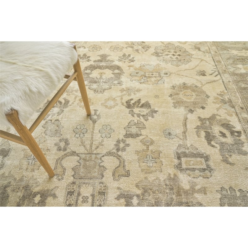 Antique Weave Oushak Hand-Knotted Wool Ivory/Gray/Beige 3'x9' Area Rug