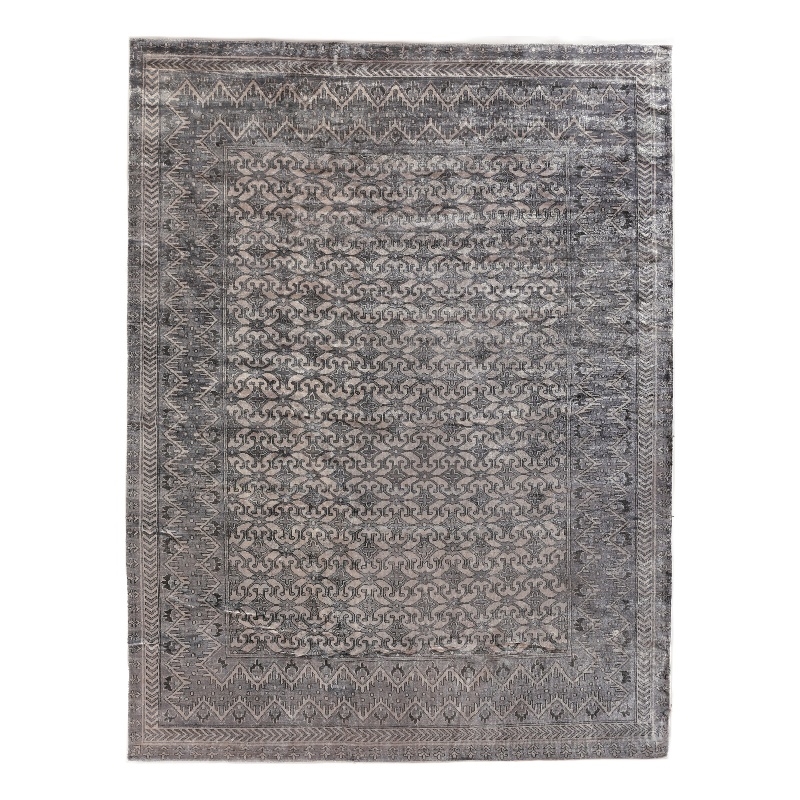 Antique Weave Bamboo Hand-Knotted Bamboo Silk Ivory/Silver 6'x9' Area Rug
