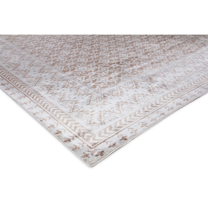 Antique Weave Bamboo Hand-Knotted Bamboo Silk Beige 9'x12' Area Rug