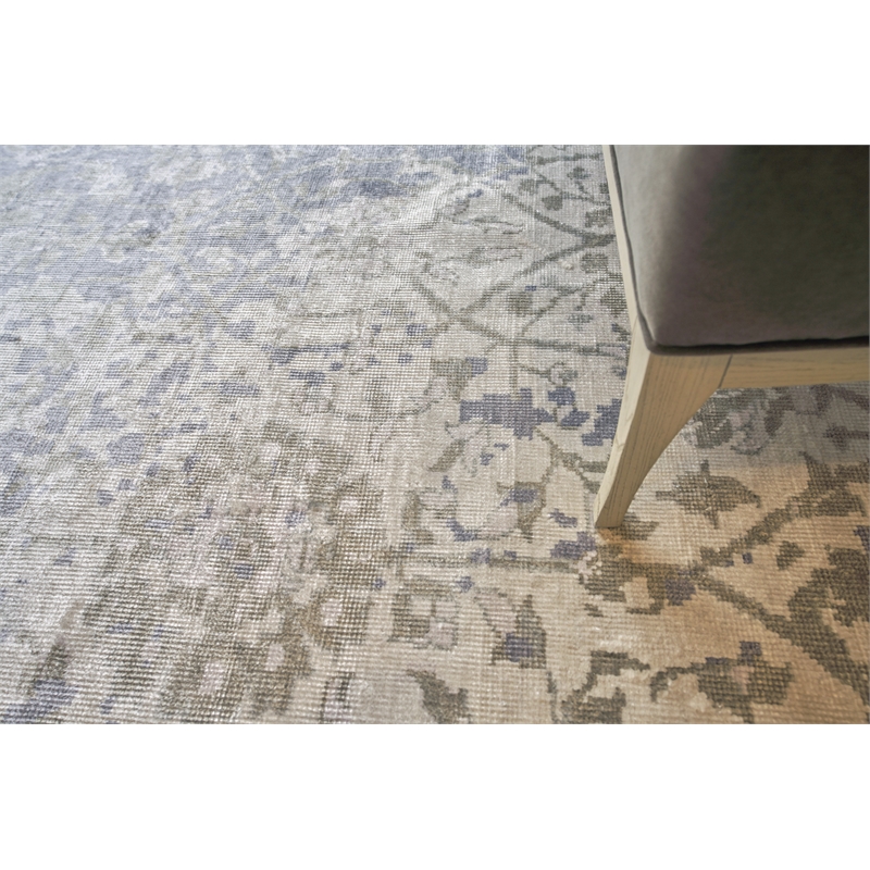 Antique Weave Bamboo Hand-Knotted Bamboo Silk Silver 10'x14' Area Rug