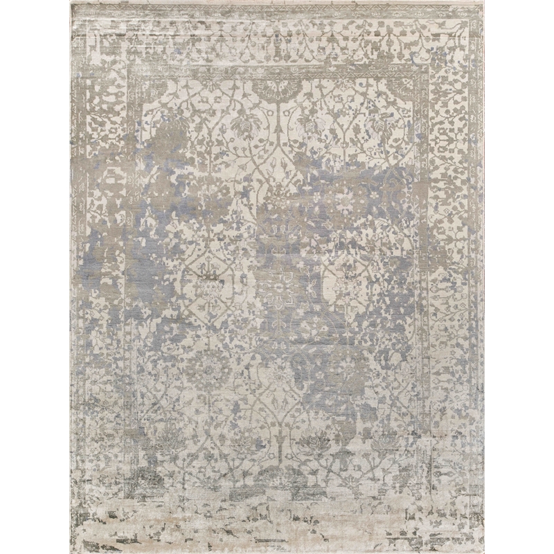 Antique Weave Bamboo Hand-Knotted Bamboo Silk Silver 10'x14' Area Rug
