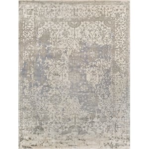 Antique Weave Bamboo Hand-Knotted Bamboo Silk Silver 10'x14' Area Rug