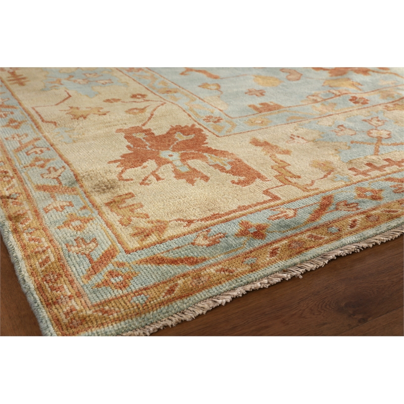 Antique Weave Oushak Hand-Knotted Wool Dark Blue/Beige 14'x18' Area Rug