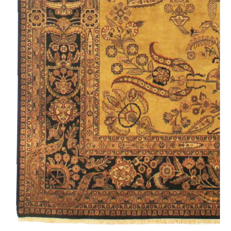 Antique Weave Mohajeran Hand-Knotted Wool Gold/Black 15'x20' Area Rug
