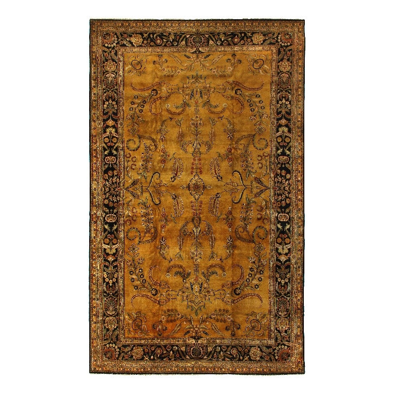 Antique Weave Mohajeran Hand-Knotted Wool Gold/Black 15'x20' Area Rug