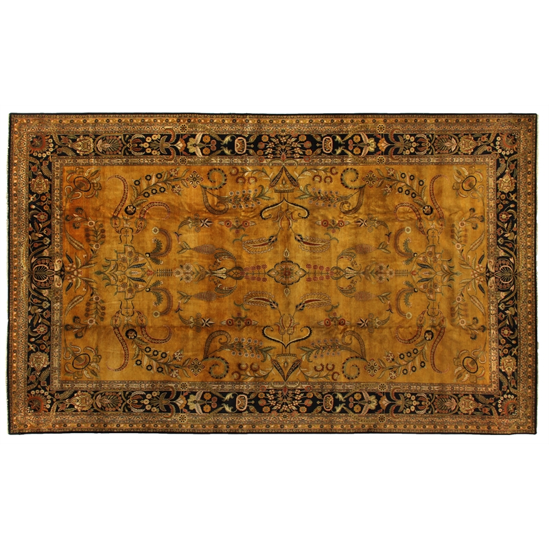 Antique Weave Mohajeran Hand-Knotted Wool Gold/Black 3'x20'6