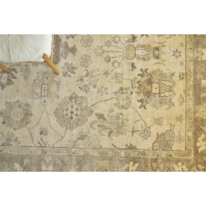 Antique Weave Oushak Hand-Knotted Wool Ivory/Gray/Beige 10'x14' Area Rug