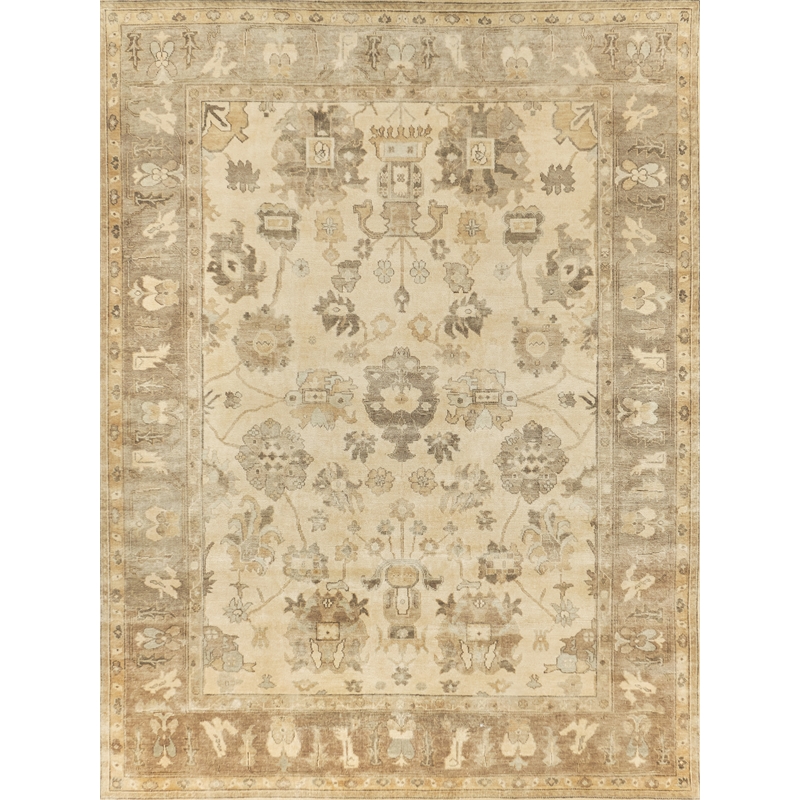 Antique Weave Oushak Hand-Knotted Wool Ivory/Gray/Beige 10'x14' Area Rug
