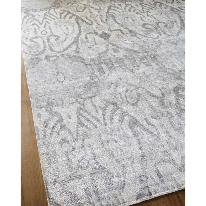 Antique'D Silk Hand-Knotted Bamboo Silk Ivory/Silver 6'x9' Area Rug