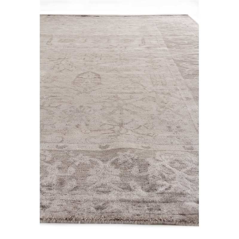 Antique'D Silk Hand-Knotted Bamboo Silk Ivory/Silver 10'x14' Area Rug