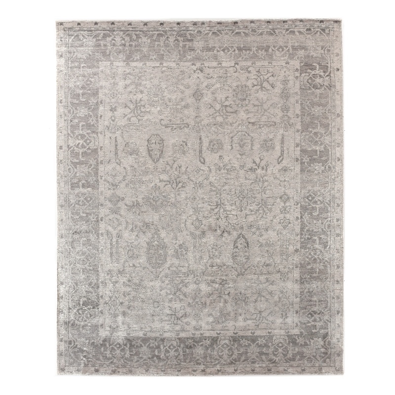 Antique'D Silk Hand-Knotted Bamboo Silk Ivory/Silver 10'x14' Area Rug