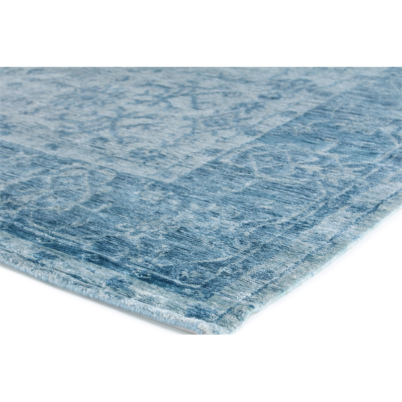 Antique'D Silk Hand-Knotted Bamboo Silk Blue 10'x14' Area Rug