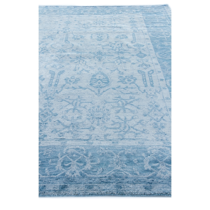 Antique'D Silk Hand-Knotted Bamboo Silk Blue 10'x14' Area Rug