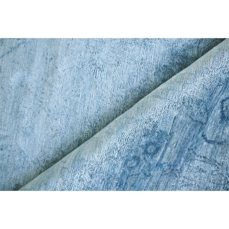 Antique'D Silk Hand-Knotted Bamboo Silk Blue 10'x14' Area Rug