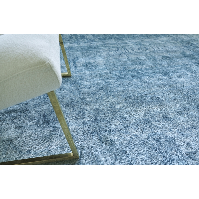 Antique'D Silk Hand-Knotted Bamboo Silk Blue 10'x14' Area Rug