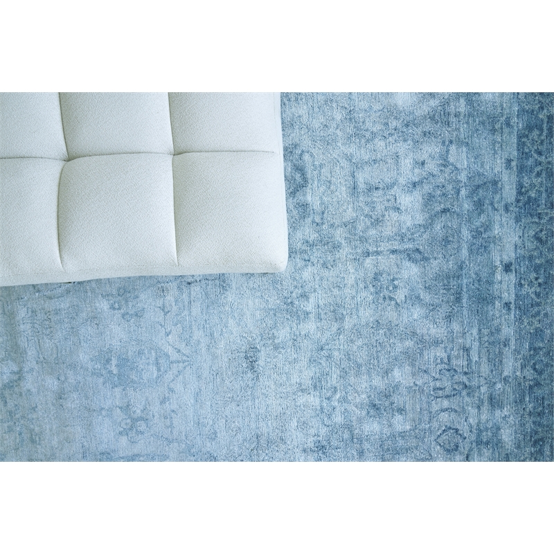 Antique'D Silk Hand-Knotted Bamboo Silk Blue 10'x14' Area Rug