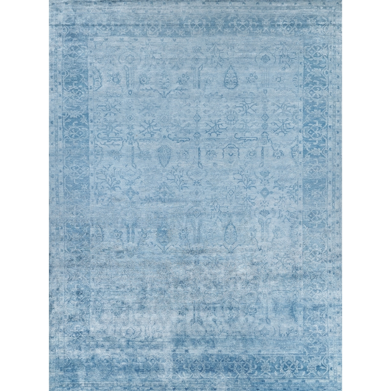 Antique'D Silk Hand-Knotted Bamboo Silk Blue 10'x14' Area Rug