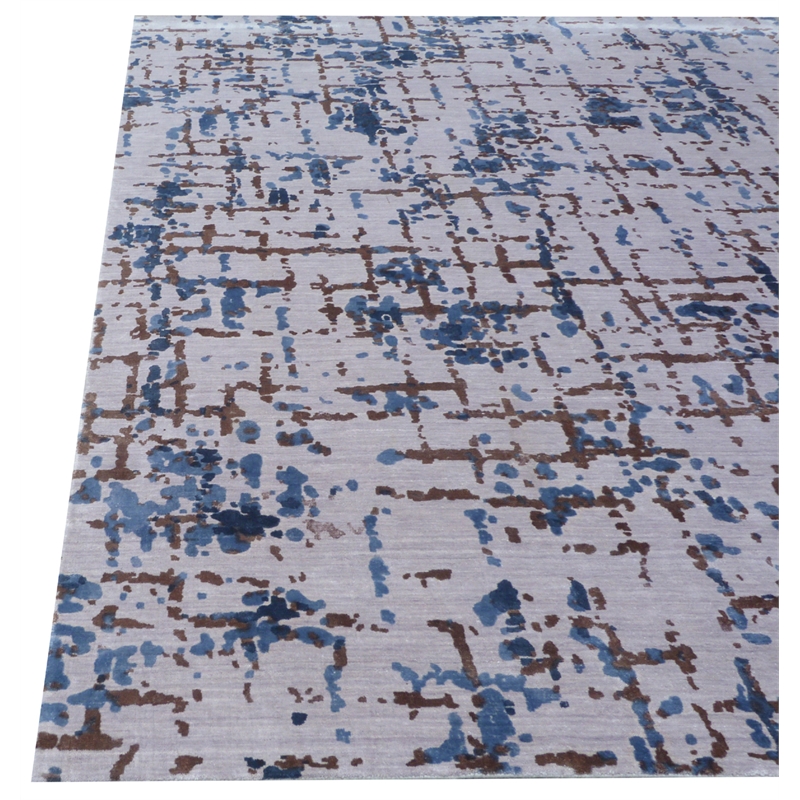Antolini Handloomed Bamboo Silk Ivory/Blue 8'x10' Area Rug