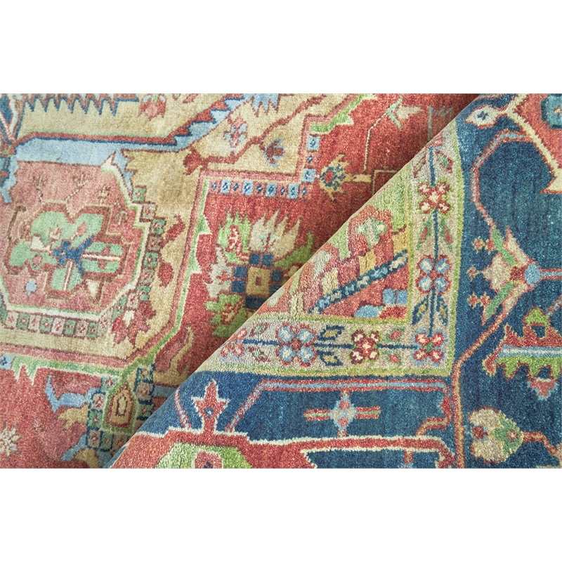 Antique Weave Serapi Hand-Knotted New Zealand Wool Red/Blue 14'x18' Area Rug