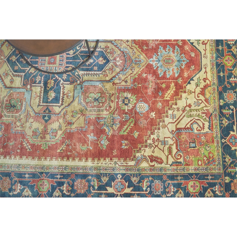 Antique Weave Serapi Hand-Knotted New Zealand Wool Red/Blue 4'x6' Area Rug