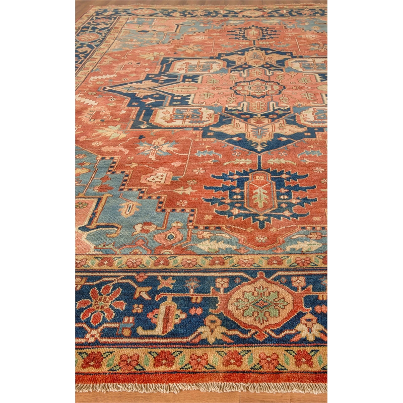 Antique Weave Serapi Hand-Knotted New Zealand Wool Red/Blue 10'x14' Area Rug
