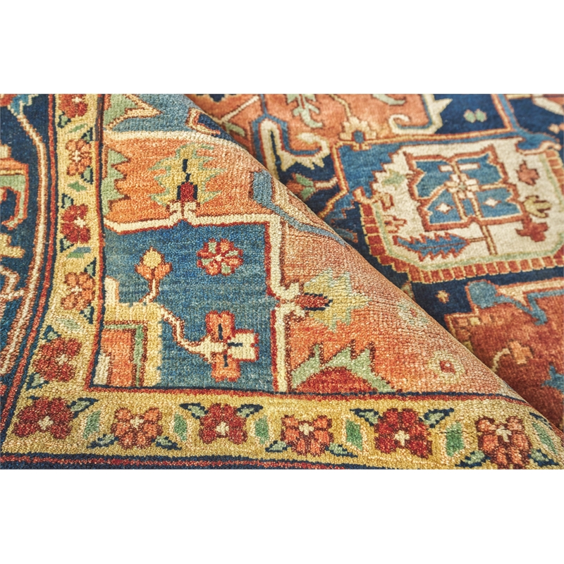 Antique Weave Serapi Hand-Knotted New Zealand Wool Red/Blue 10'x14' Area Rug