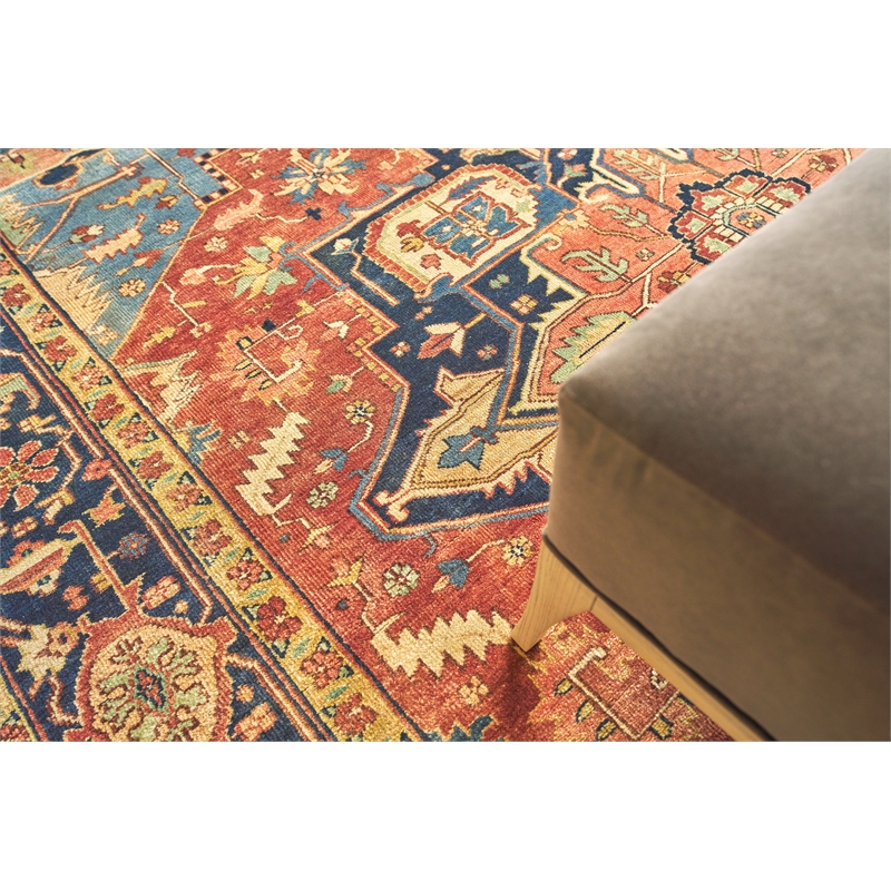 Antique Weave Serapi Hand-Knotted New Zealand Wool Red/Blue 10'x14' Area Rug