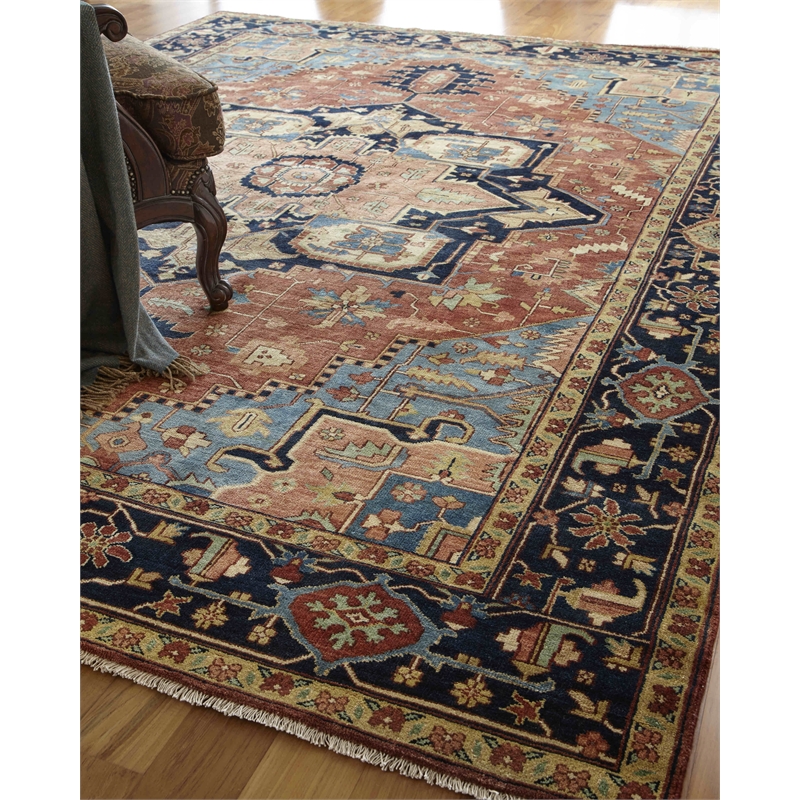 Antique Weave Serapi Hand-Knotted New Zealand Wool Red/Blue 10'x14' Area Rug