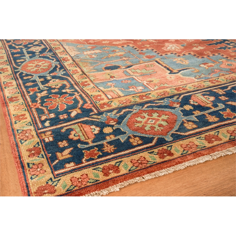 Antique Weave Serapi Hand-Knotted New Zealand Wool Red/Blue 12'x15' Area Rug