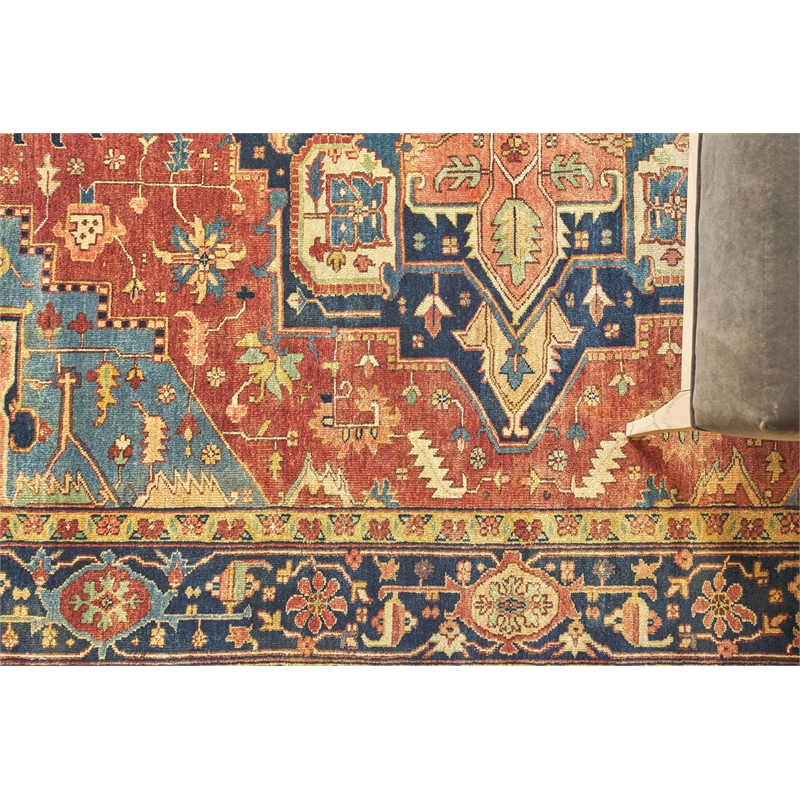 Antique Weave Serapi Hand-Knotted New Zealand Wool Red/Blue 12'x15' Area Rug
