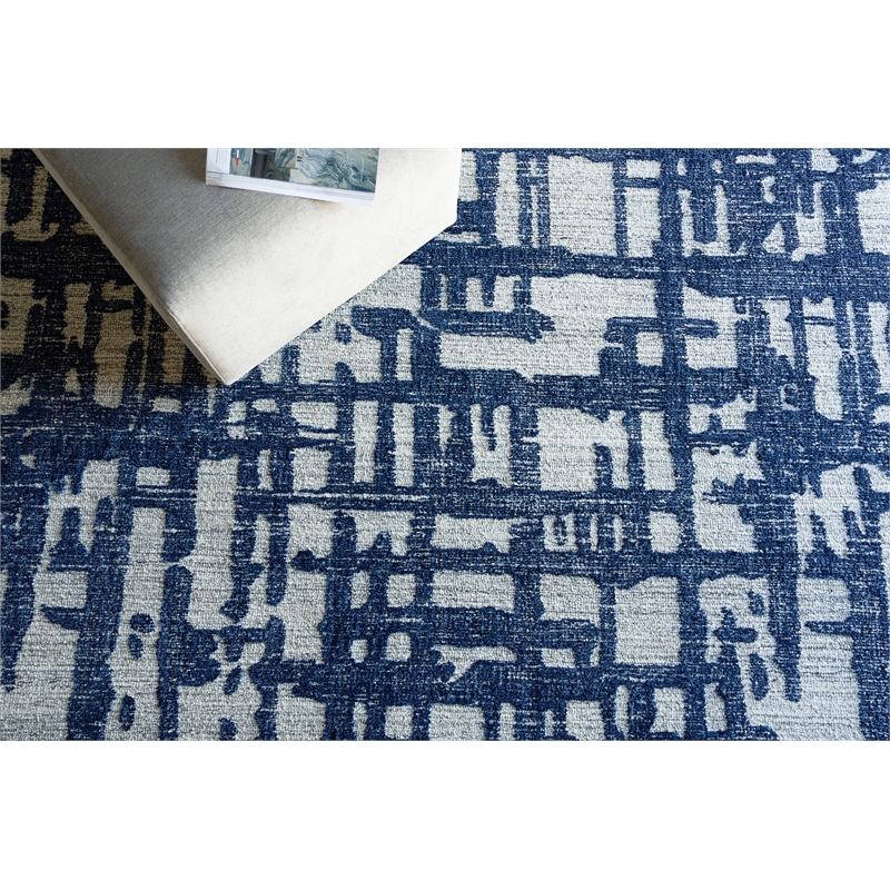 Aspen Hand-Tufted New Zealand Wool Navy/Natural Gray 6'x9' Area Rug