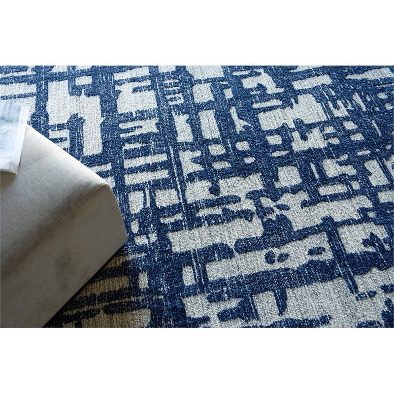 Aspen Hand-Tufted New Zealand Wool Navy/Natural Gray 9'x12' Area Rug