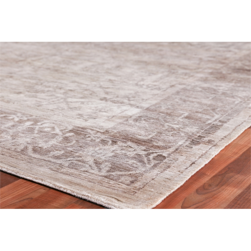 Antique'D Silk Hand-Knotted Bamboo Silk Beige 6'x9' Area Rug