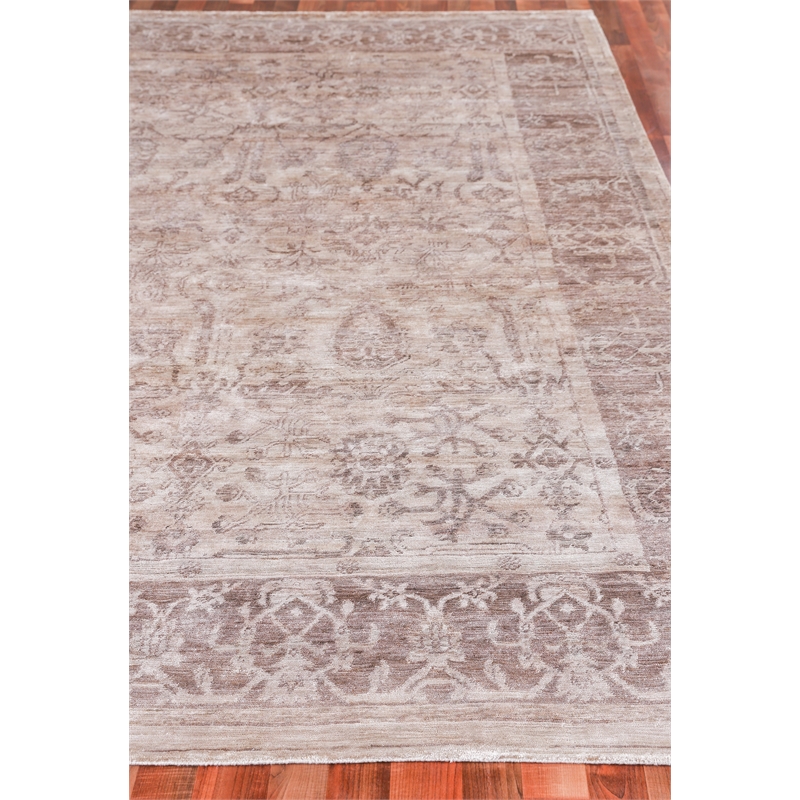 Antique'D Silk Hand-Knotted Bamboo Silk Beige 6'x9' Area Rug