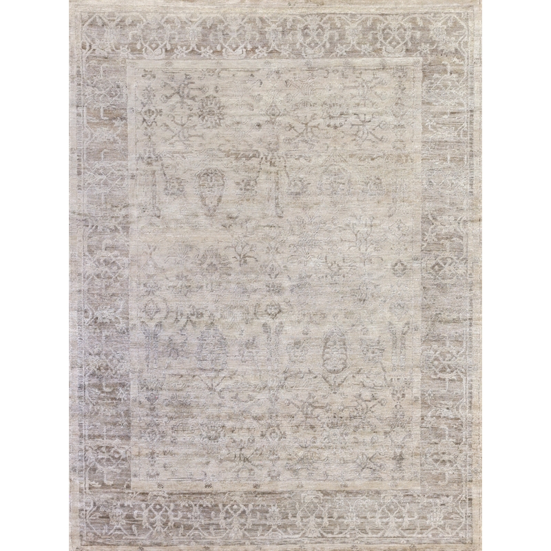 Antique'D Silk Hand-Knotted Bamboo Silk Beige 6'x9' Area Rug