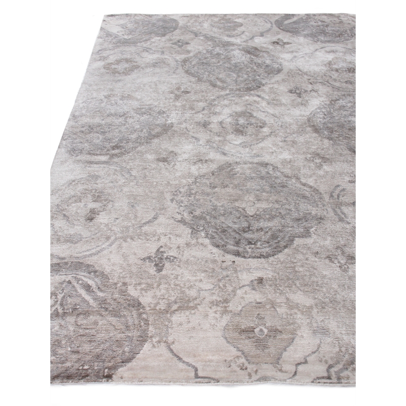 Antique'D Silk Hand-Knotted Bamboo Silk Beige/Ivory 6'x9' Area Rug