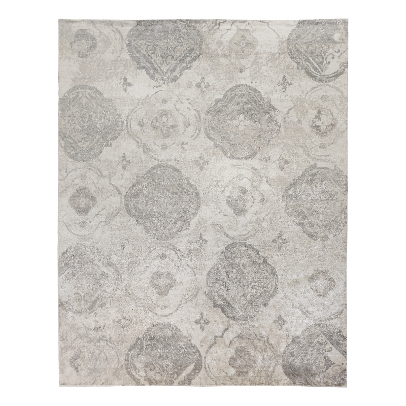 Antique'D Silk Hand-Knotted Bamboo Silk Beige/Ivory 6'x9' Area Rug