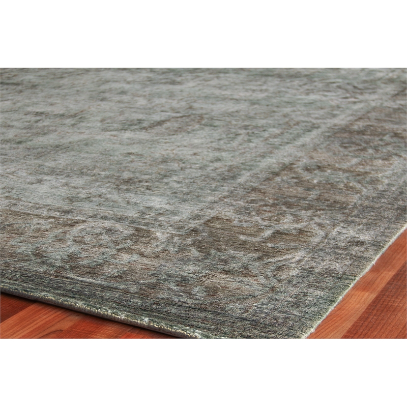 Antique'D Silk Hand-Knotted Bamboo Silk Aqua 8'x10' Area Rug
