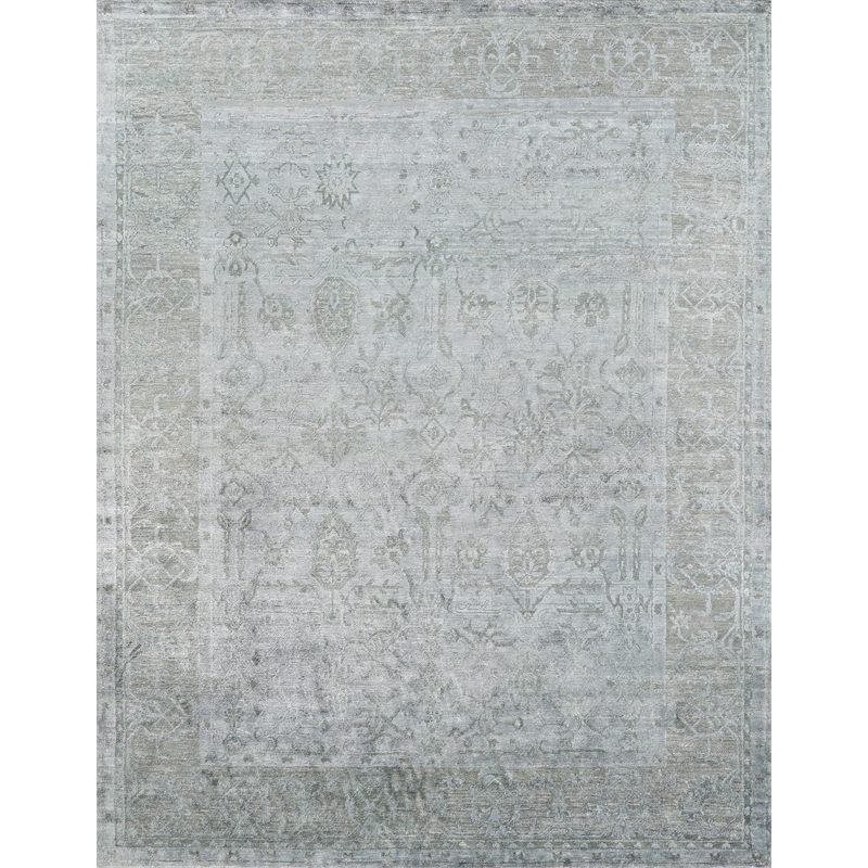 Antique'D Silk Hand-Knotted Bamboo Silk Aqua 8'x10' Area Rug