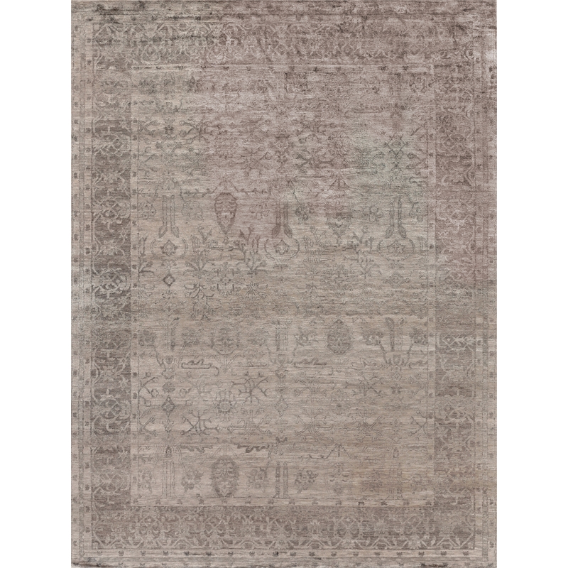 Antique'D Silk Hand-Knotted Bamboo Silk Silver 9'x12' Area Rug