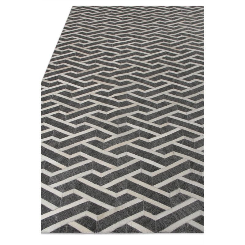Berlin Hand-Tufted Leather/Viscose Charcoal/Ivory 5'x8' Area Rug